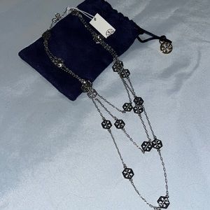 Tory Burch 3 layer silver tone necklace NWT